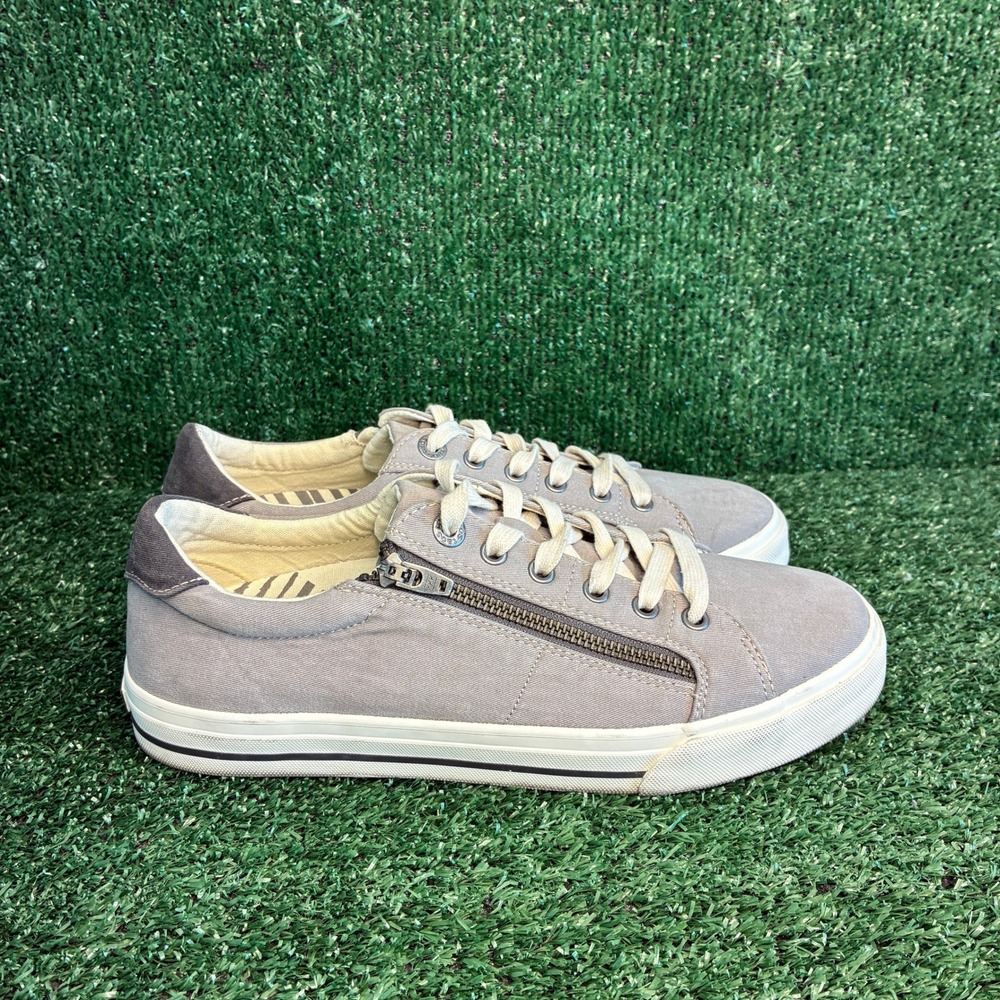 Taos Z-Soul Canvas Side Zip Lace Up Casual Comfort Sneakers Grey Womens 10 Wide
